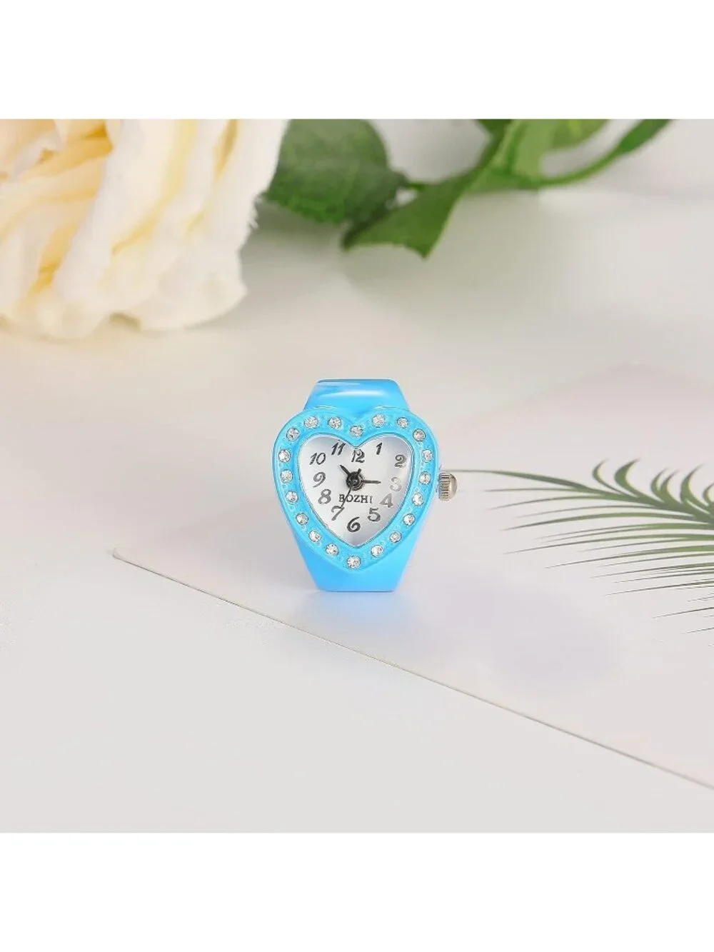 Unisex Blue Analog Quartz Easy Read Adjustable Modern Heart Finger Ring Watch